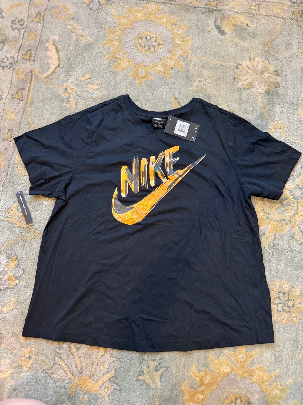 Nike Black Short Sleeve Tee with Rose Gold Metallic Logo Swoosh